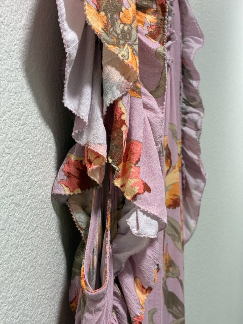SUNDANCE Tierra Lavender/Yellow Floral Flutter Sleeve Tiered Maxi Dress Women XL - Picture 8 of 13